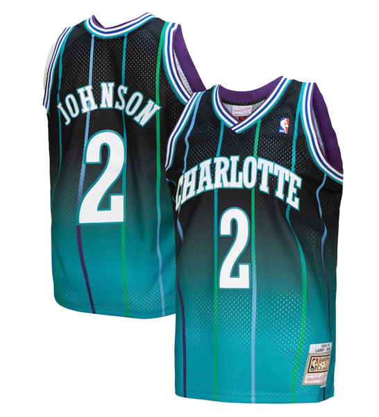 Men's Charlotte Hornets #2 Larry Johnson Teal/Black Throwback Stitched Jersey Men's Charlotte Hornets #2 Larry Johnson Teal/Black Throwback Stitched Jersey